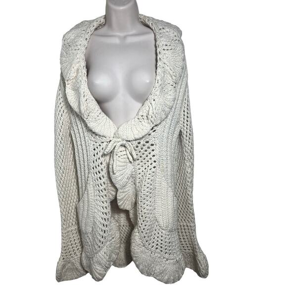 Anthropologie Hand Knit by Dolli Cream Cable Knit Cardigan – Merino Wool Cashmer - Picture 2 of 9